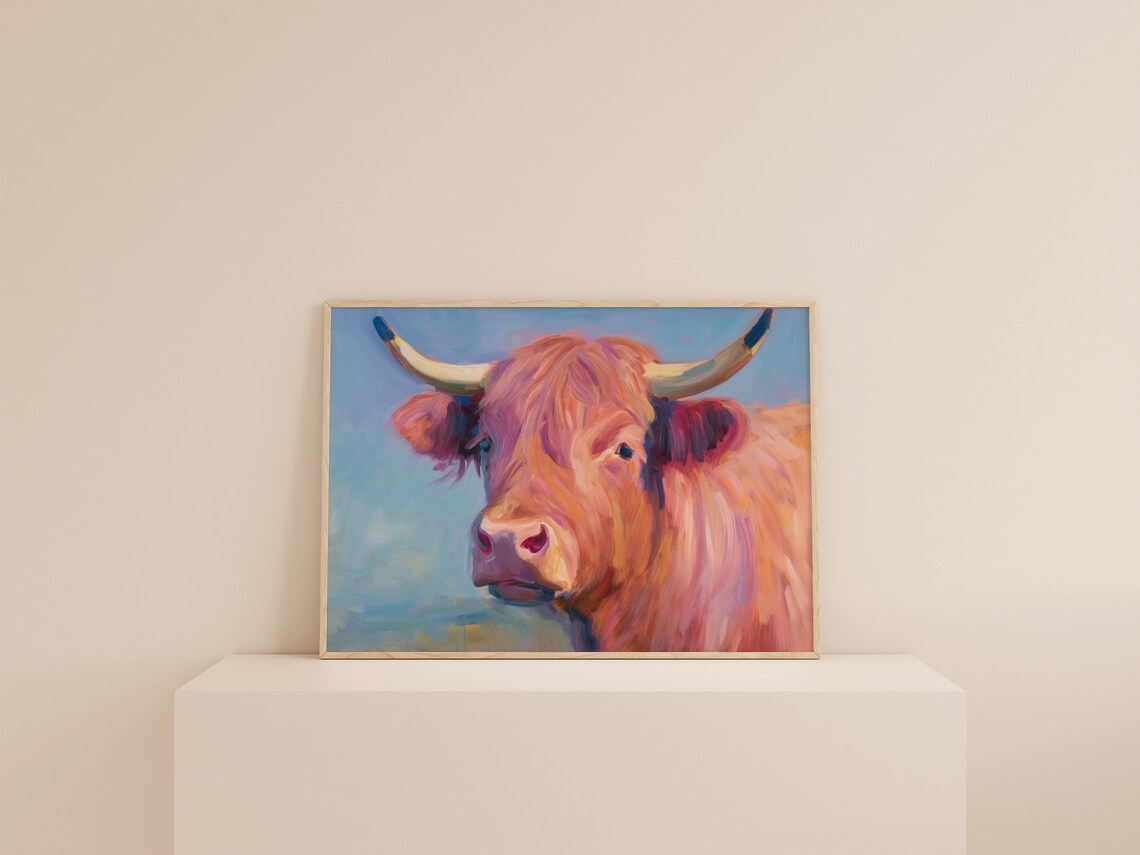 Pink Highland Cow Maximalist Art Print, Funny Decor - Image 2