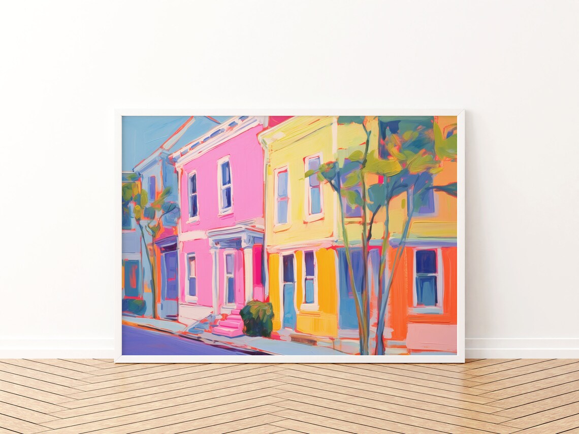 Preppy Abstract Cityscape Painting, Maximalist Office Decor - Image 3