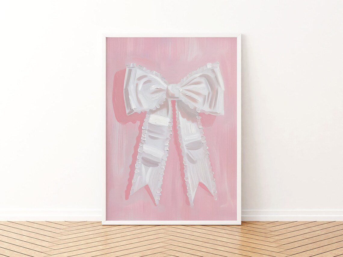 Preppy Bow Print, Pink and White Wall Art - Image 3