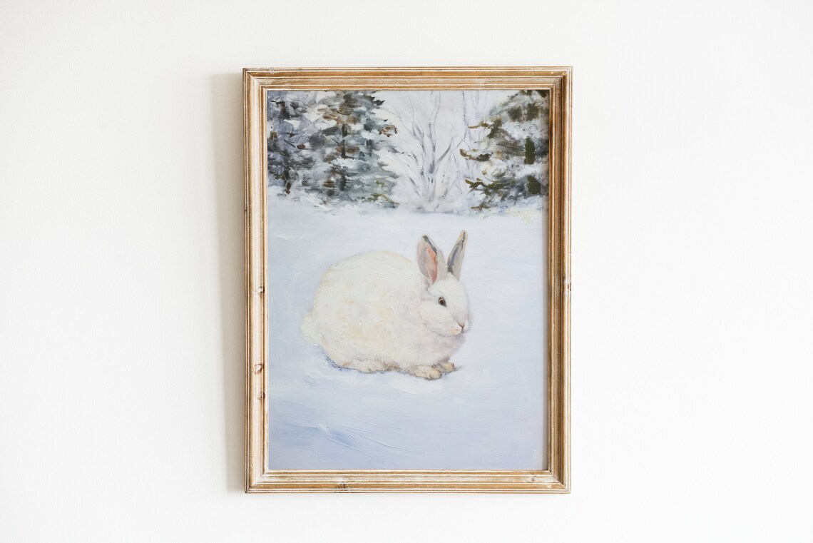Rustic French Country Rabbit Art Print, Vintage Nursery