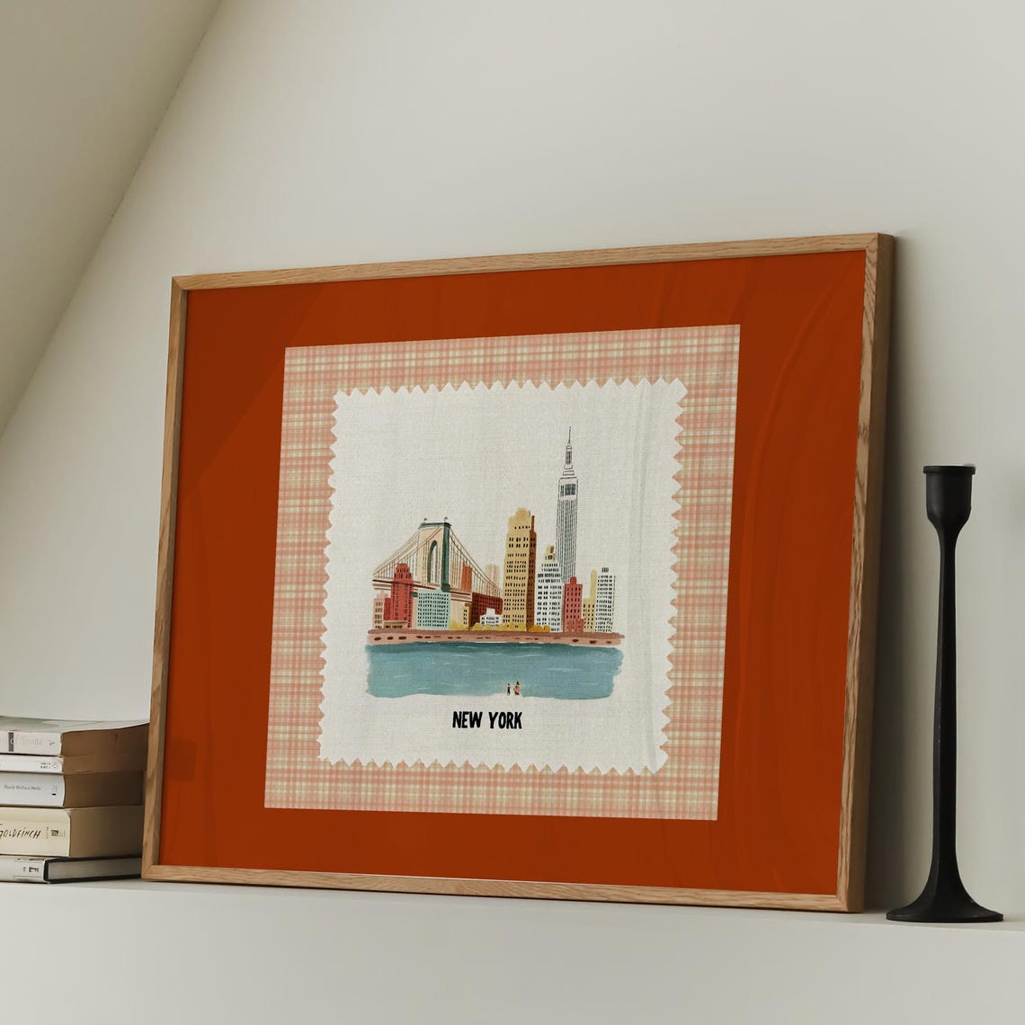 New York City Brooklyn Bridge Skyline Travel Illustration Poster