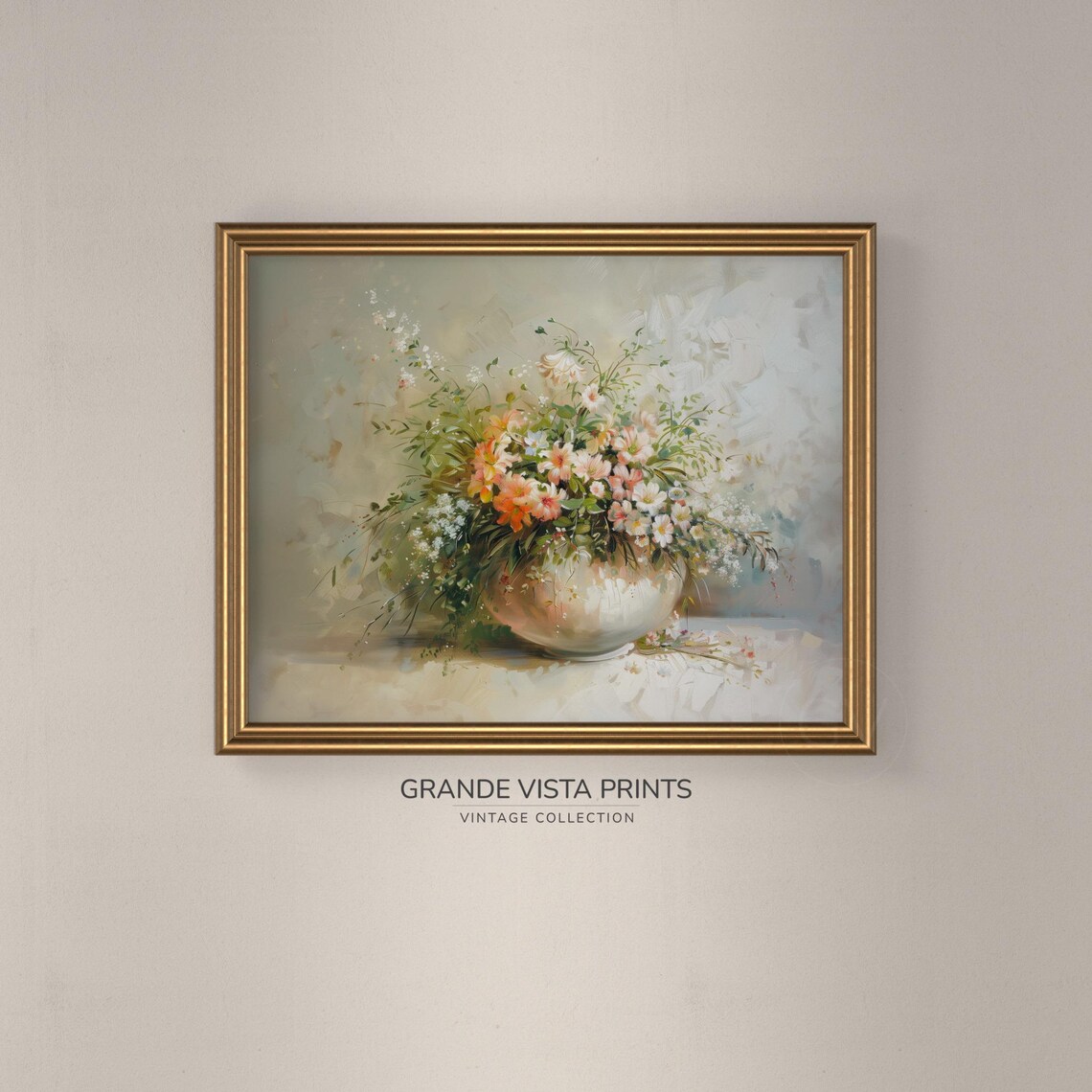Orange Pink Wildflower Bouquet Vase Vintage Floral Still Life Poster - Image 3