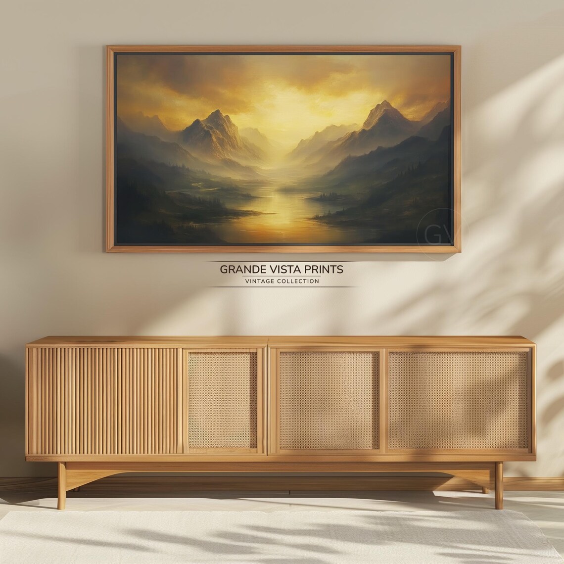 Golden Mountain Valley Sunrise Lake Reflection Panoramic Travel Poster - Image 4