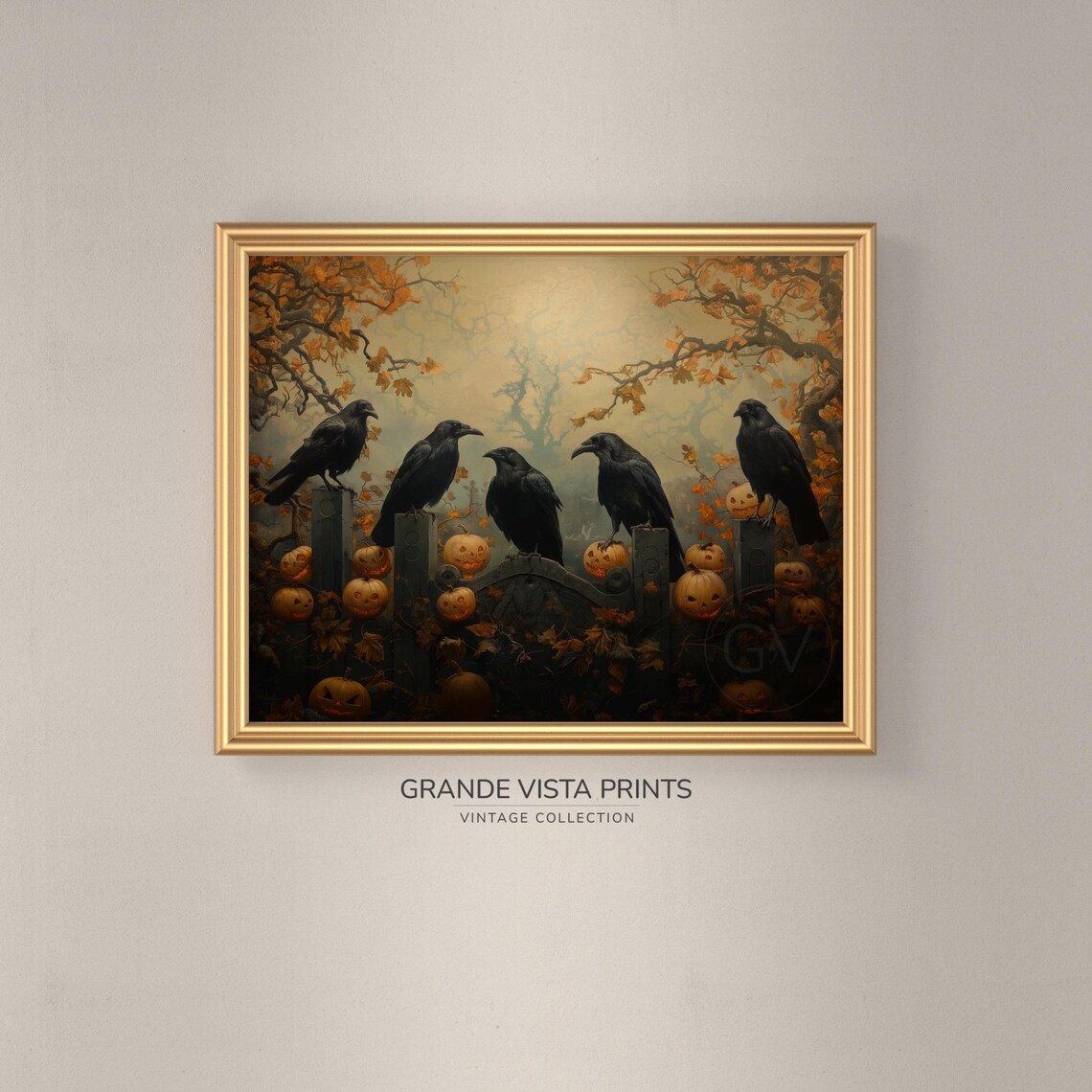 Five Crows Spooky Halloween Illustration Poster - Image 3
