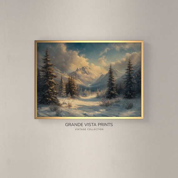 Winter Mountain Range Wall Art Winter Forest Landscape Artwork Winter Mountain Landscape Painting Gv4755