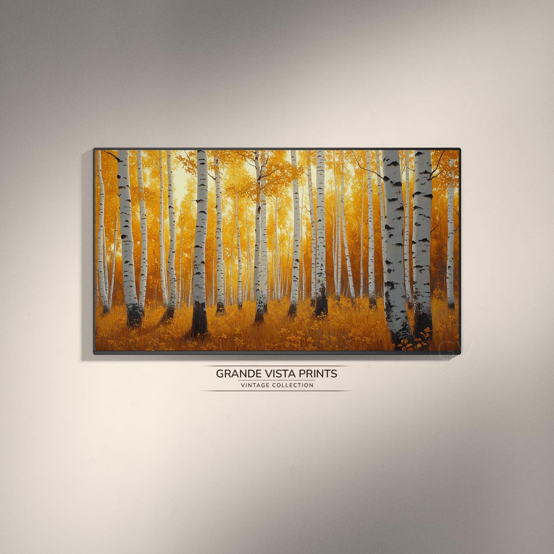 Golden Aspen Grove Yellow Birch Trees Sunlit Autumn Wall Art