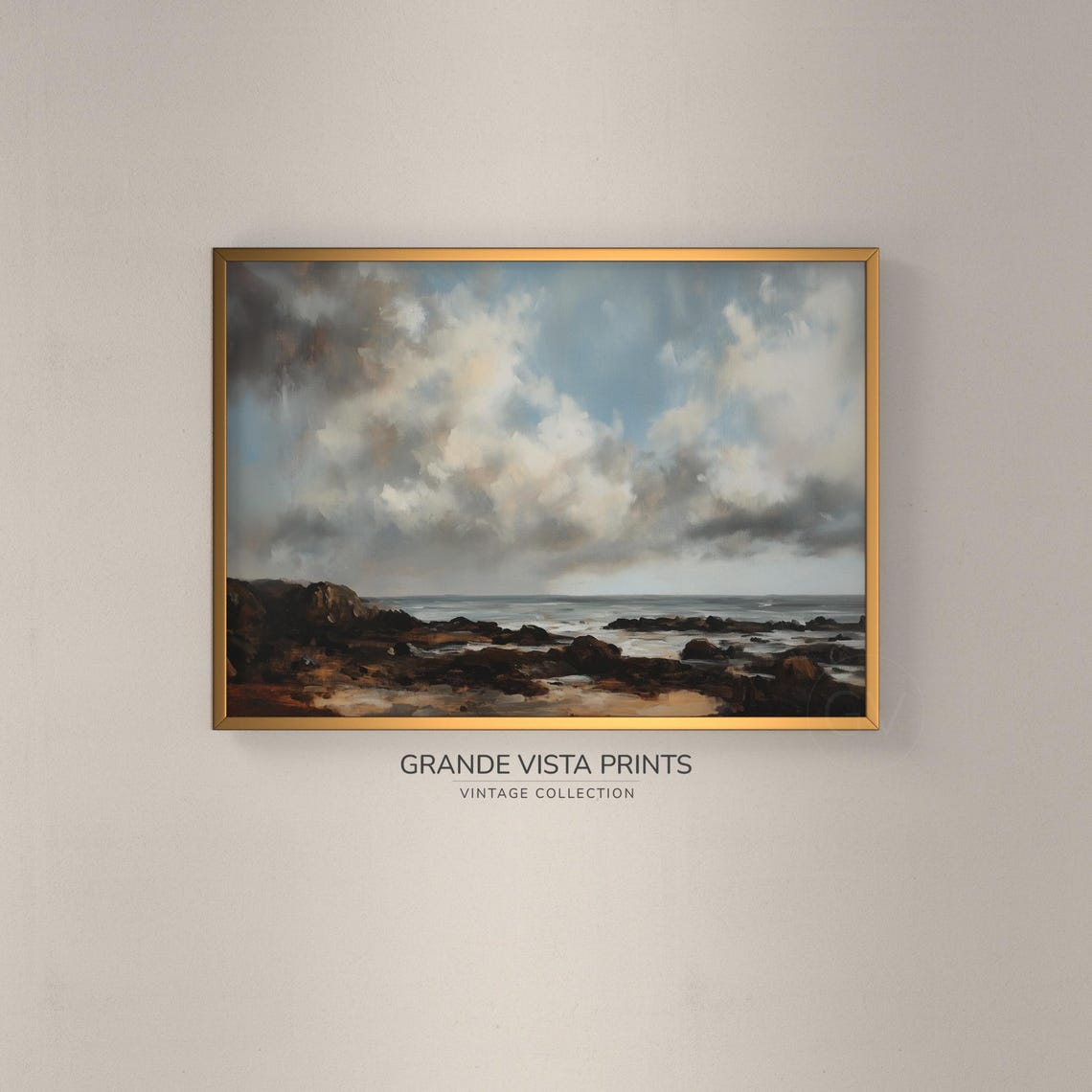 Moody Rocky Shoreline Seascape Storm Clouds Impressionist Ocean Poster
