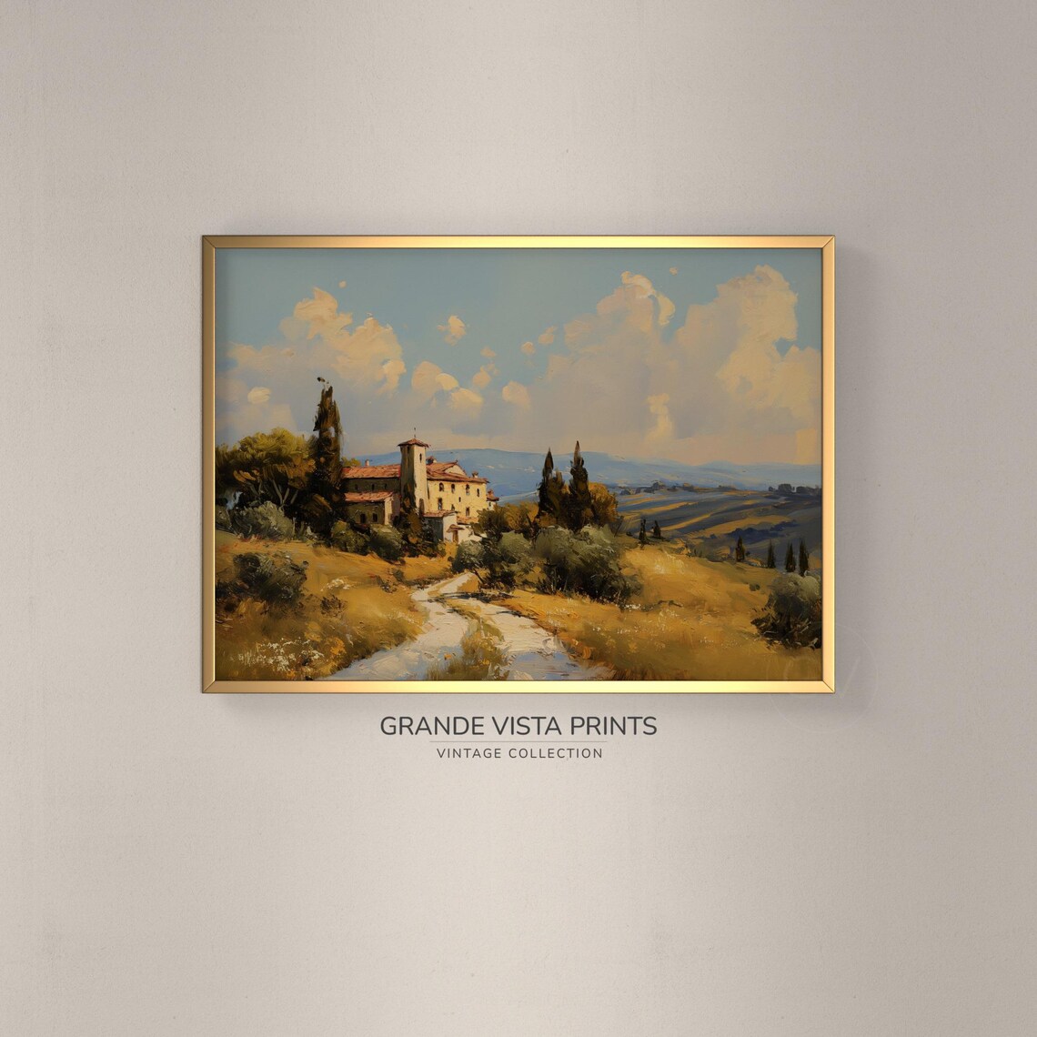Tuscan Villa Hill Cypress Golden Fields Italian Countryside Poster