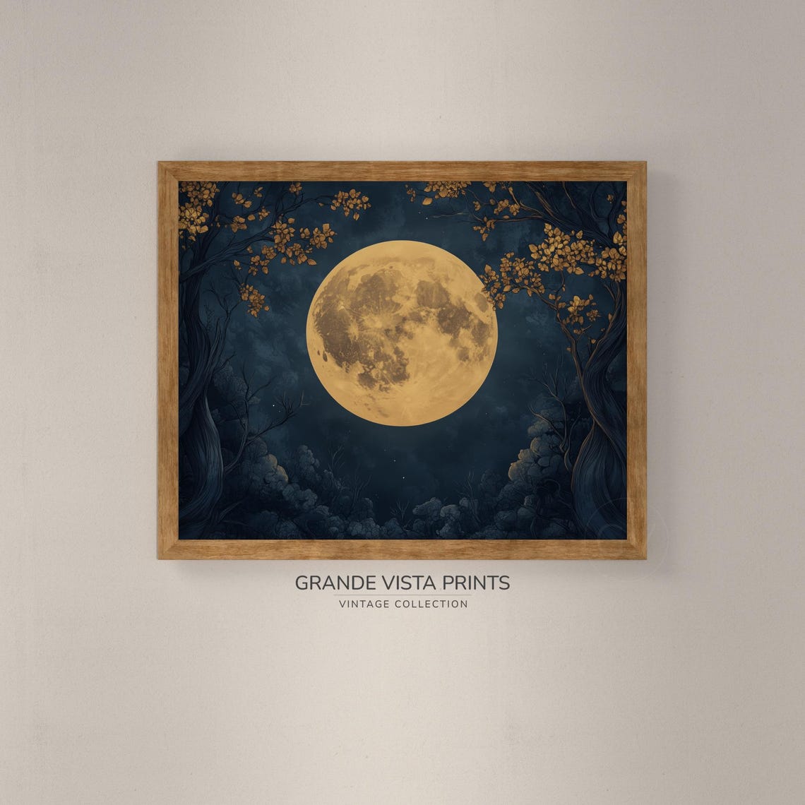Golden Full Moon Glowing Through Dark Twisted Forest Night Art Poster - Image 4