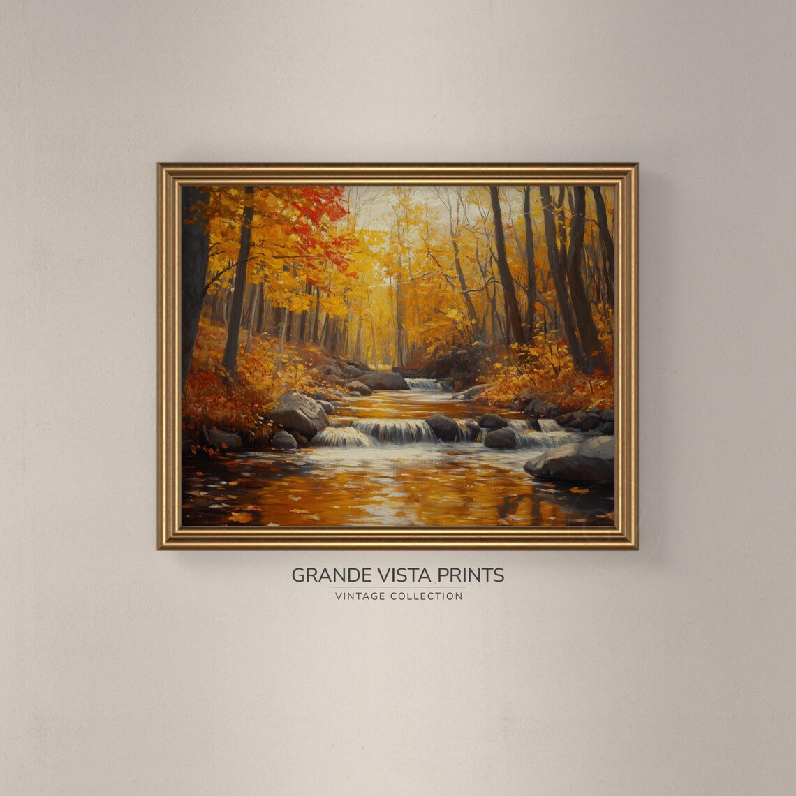 Autumn Stream With Cascading Falls Over Rocks Golden Forest Art Poster - Image 3
