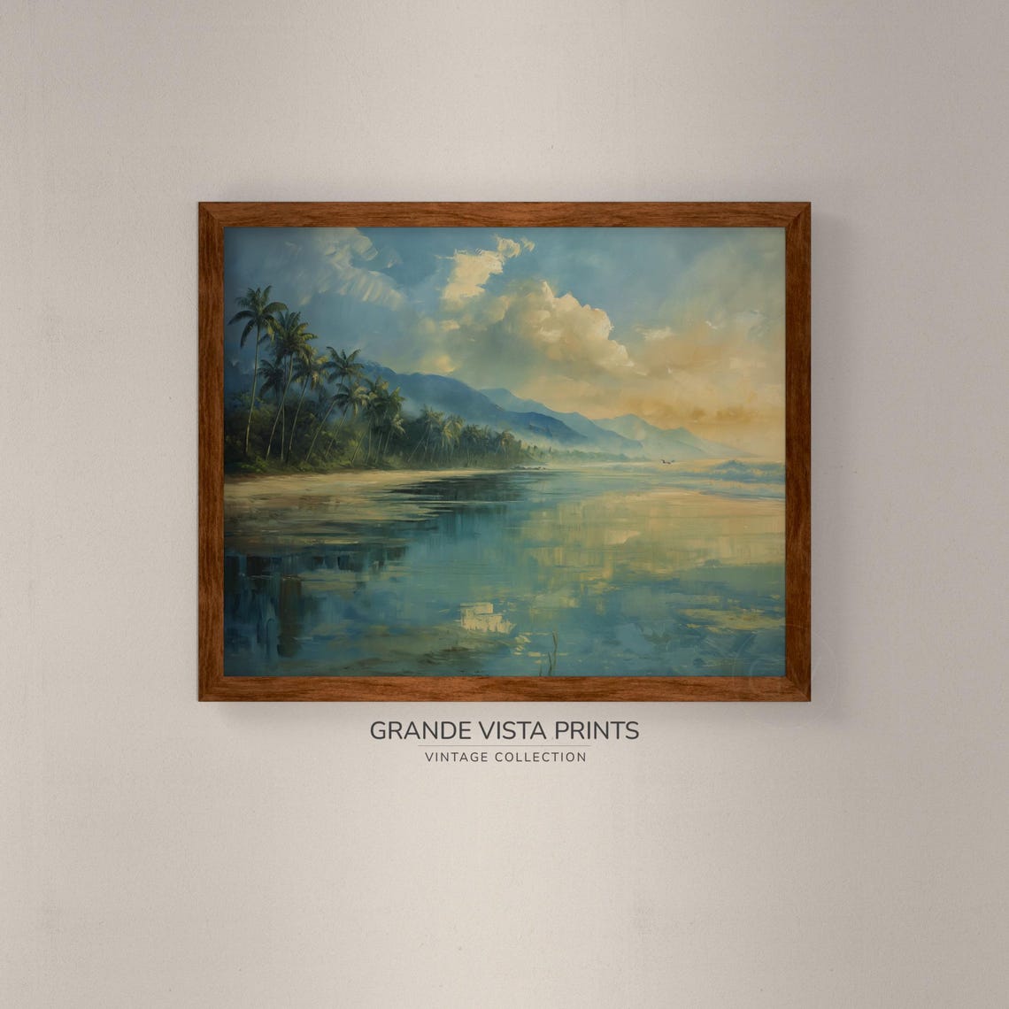 Tropical Beach Palms Mountain Coast Golden Sunset Calm Sea Poster - Image 4