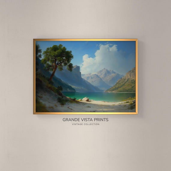 Mountain Lake Landscape Painting Wall Art Mountain Valley Landscape Artwork Mountain Landscape Print Gv4617