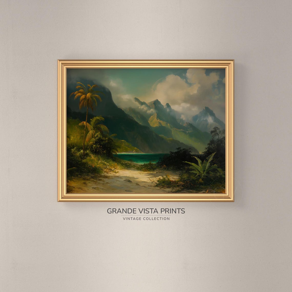 Tropical Island Coast Palm Trees Misty Mountains Lagoon Travel Poster - Image 3