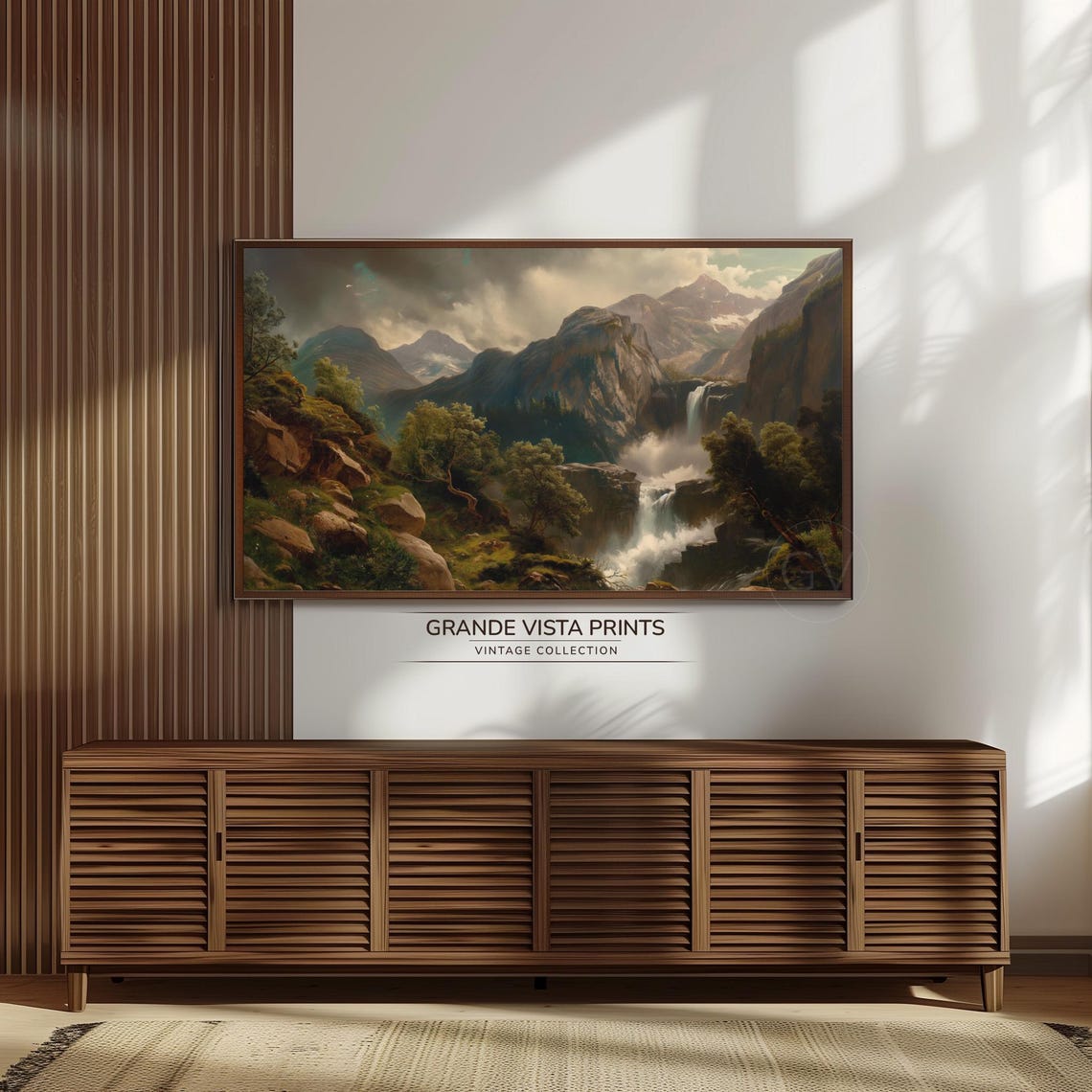 Dramatic Mountain Waterfall Canyon Stormy Sky Vintage Landscape Poster - Image 3