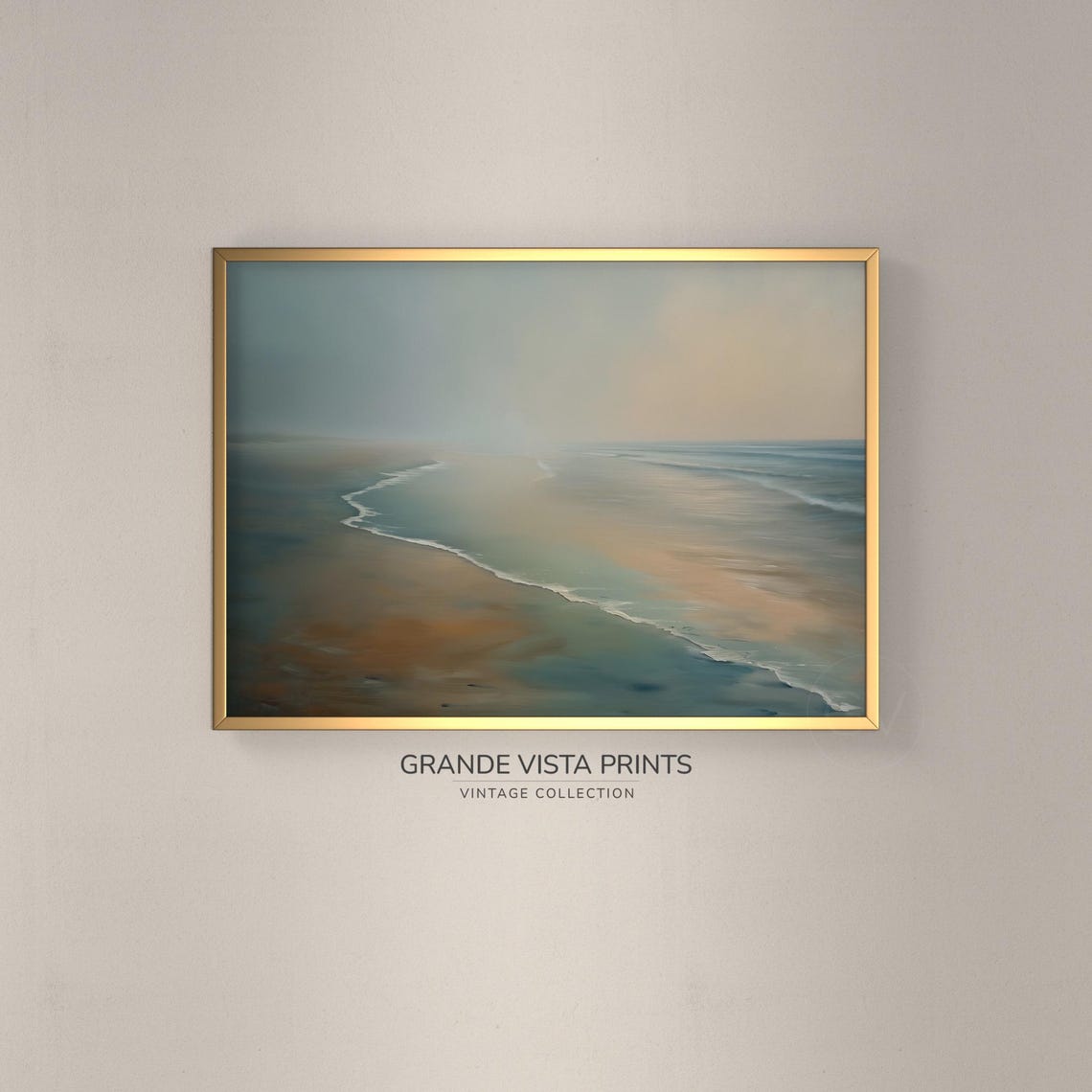 Beach Sunrise Curving Shoreline Soft Pastel Waves Peaceful Dawn Poster