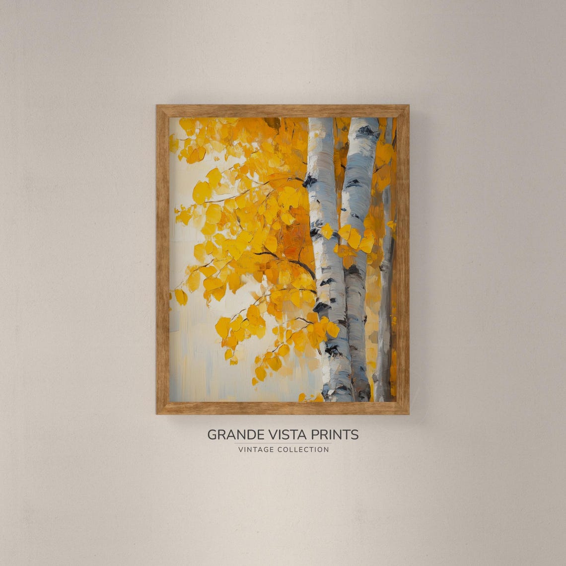 Yellow Aspen Leaves Birch Trunk Close Up Vintage Floral Wall Art - Image 4