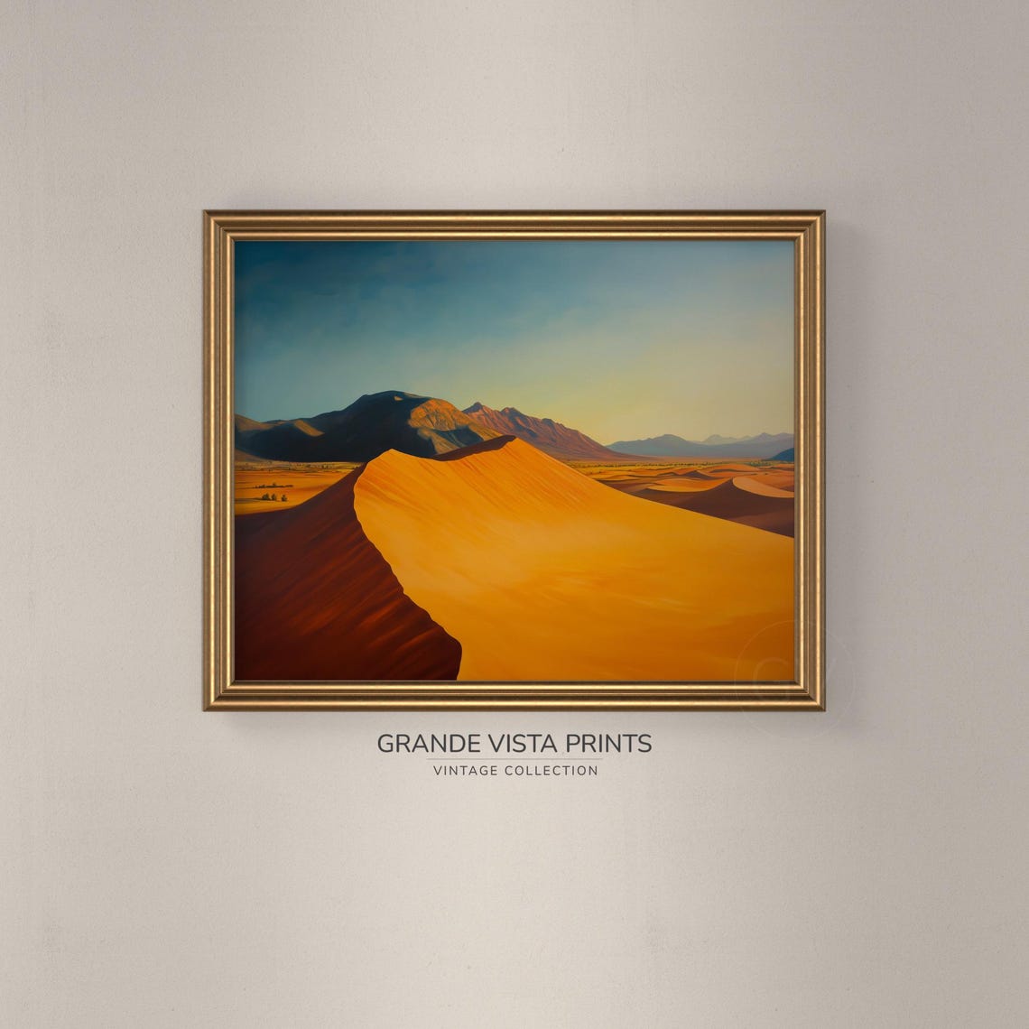 Burnt Orange Desert Sand Dune Sunset Mountains Teal Sky Travel Poster - Image 3