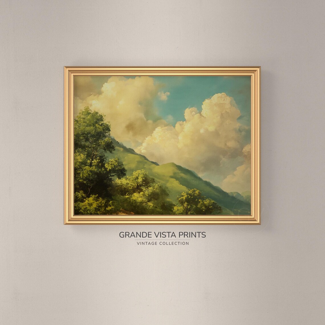 Spring Mountain Landscape, Sunlit Clouds Art Print - Image 3