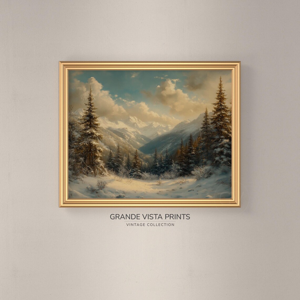 Sunlit Snowy Forest Valley Golden Light Winter Mountain Poster - Image 3