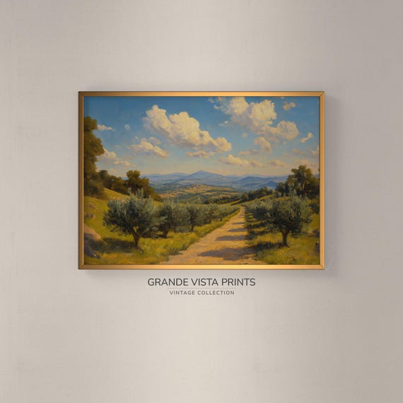 Olive Farm Road Landscape Painting Wall Art Farmhouse Landscape Artwork Country Landscape Print Gv4614