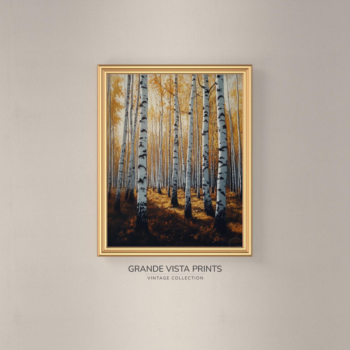 Tall Golden Birch Trees Dark Forest Floor Vintage Autumn Poster - Image 3