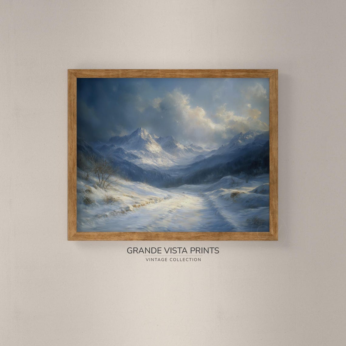 Winding Snowy Valley Trail Moody Blue Winter Mountain Landscape Poster - Image 4