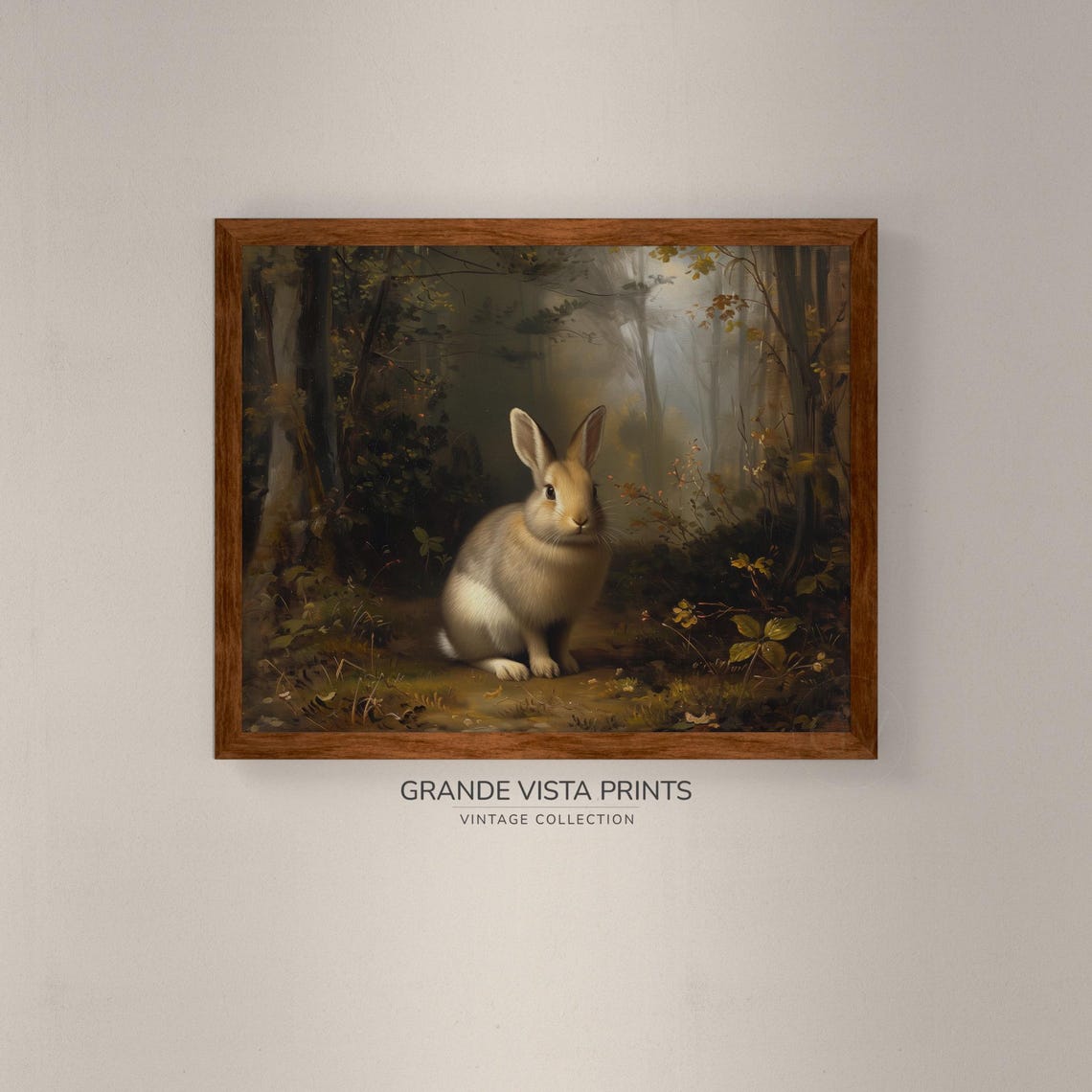 Rabbit Sitting in Dark Misty Forest Clearing Vintage Art Poster - Image 4