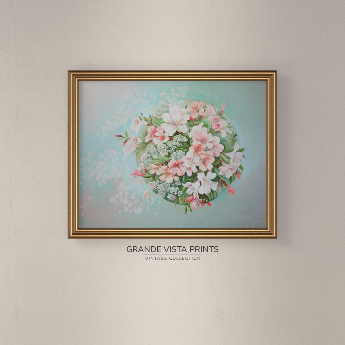 Pink Azalea Blossom Bouquet Vintage Floral Roundel Wall Art Poster - Image 3