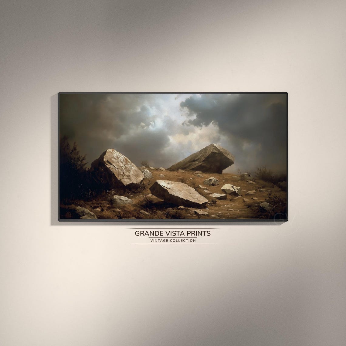 Large Rocks Landscape Painting Wallpaper Rocky Peaks Landscape Frame Tv Artwork Gv4888