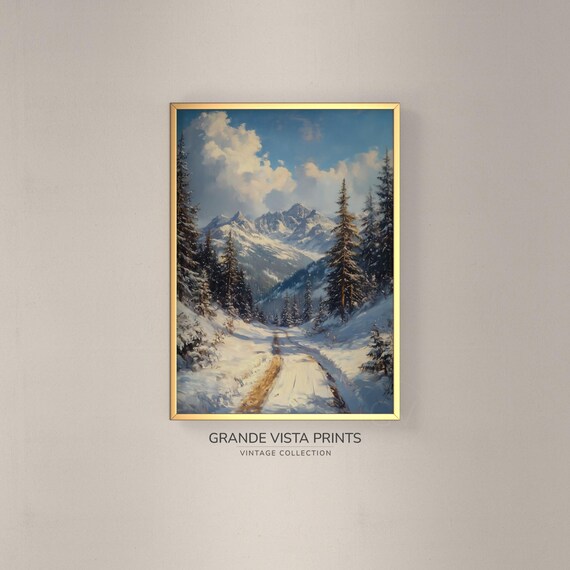 Winter Mountain Trail Wall Art Winter Mountain Landscape Painting Winter Mountain Forest Artwork Gv4766