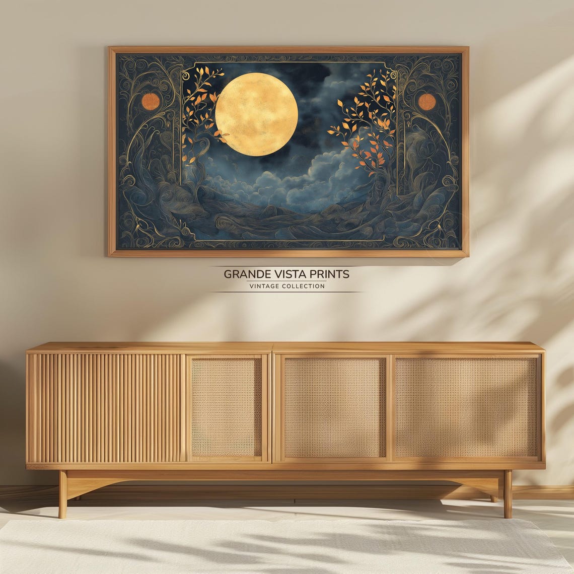 Golden Full Moon Ornate Night Sky Celestial Illustration Wall Poster - Image 4
