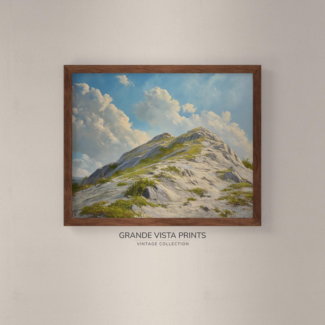 White Limestone Mountain Peak Blue Sky Clouds Vintage Landscape Poster - Image 4