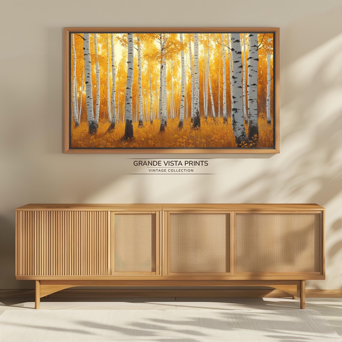 Golden Aspen Grove Yellow Birch Trees Sunlit Autumn Wall Art - Image 4