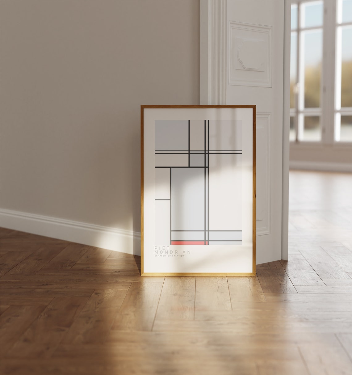 Piet Mondrian Composition Gray Red Grid Abstract Geometric Art Poster - Image 4