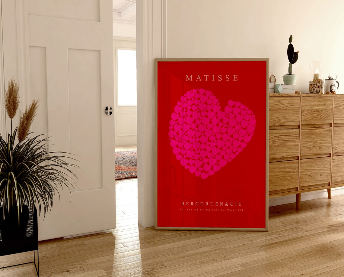 Henri Matisse The Heart Pink Hearts On Red Exhibition Art Poster - Image 3