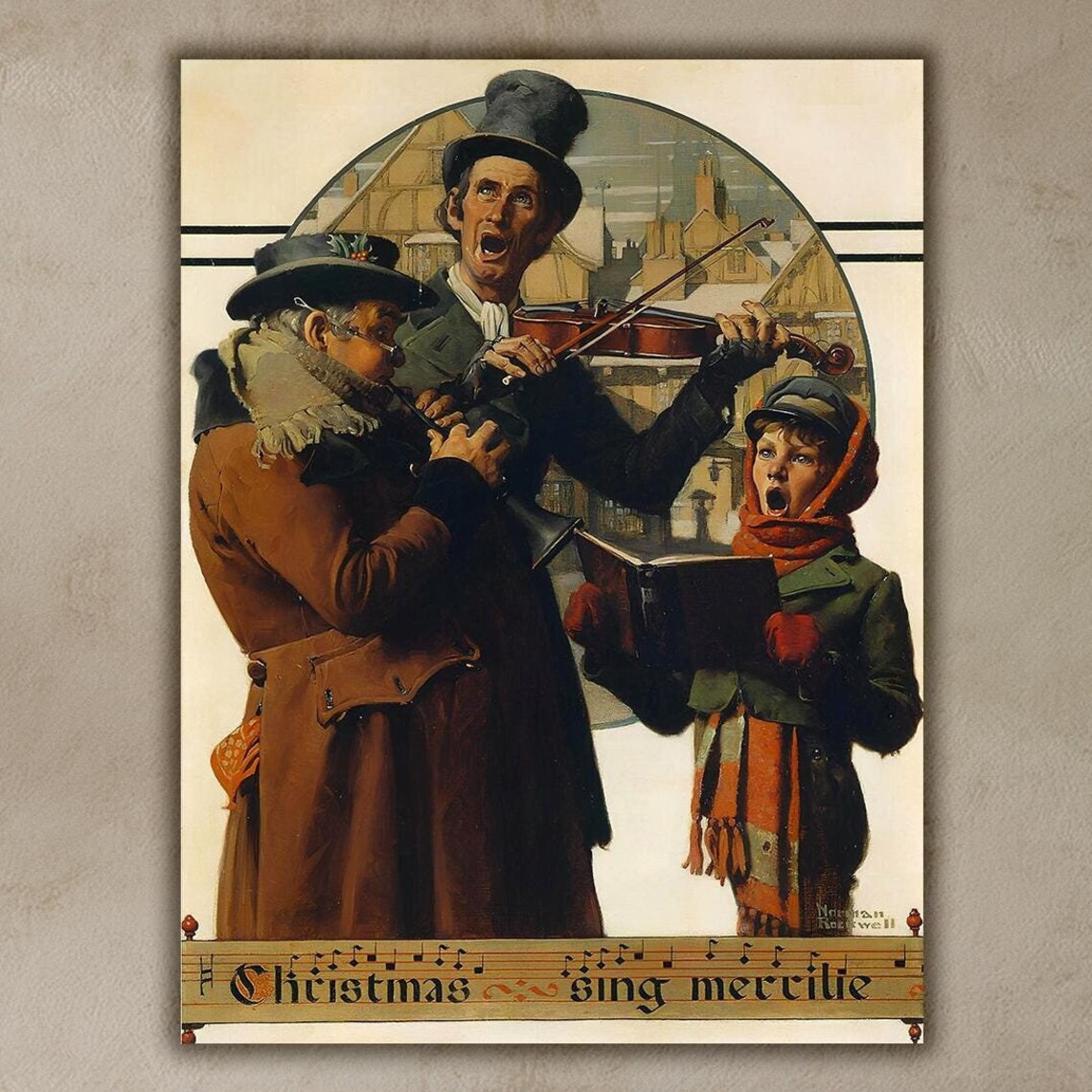 Norman Rockwell Christmas Carolers, Vintage Holiday Art Print