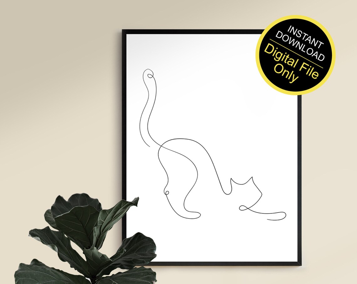 Continuous One Line Cat Drawing Minimalist Animal Line Art Print