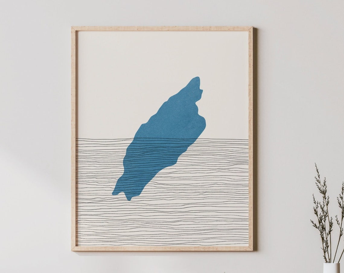 Rattlesnake Lake Minimalist Map Art With Blue Boho Line Waves Poster