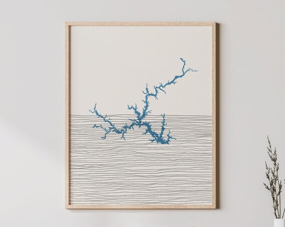 Lake Sinclair Boho Map Line Art Silhouette Print Lakehouse Decor