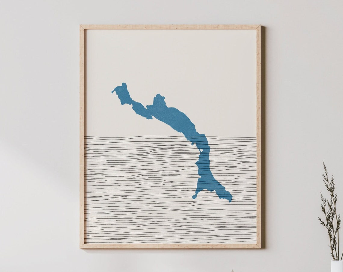 Lake Whatcom Washington Elongated Lake Map Minimalist Boho Art Print