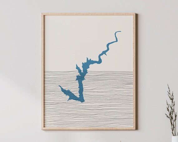 Lake Tugaloo Boho Map Line Art Silhouette Print Lakehouse Decor