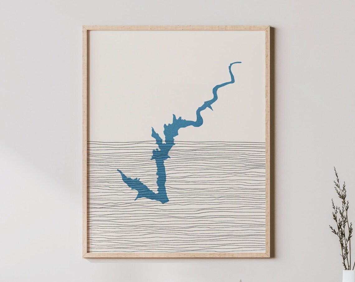 Lake Tugaloo Boho Map Line Art Silhouette Print Lakehouse Decor
