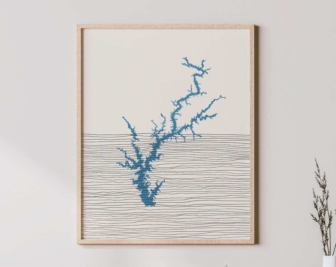 Lake West Point Boho Map Line Art Silhouette Print Lakehouse Decor