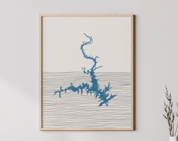 Boho Winding Blue Lake Outline Minimalist River Silhouette Poster