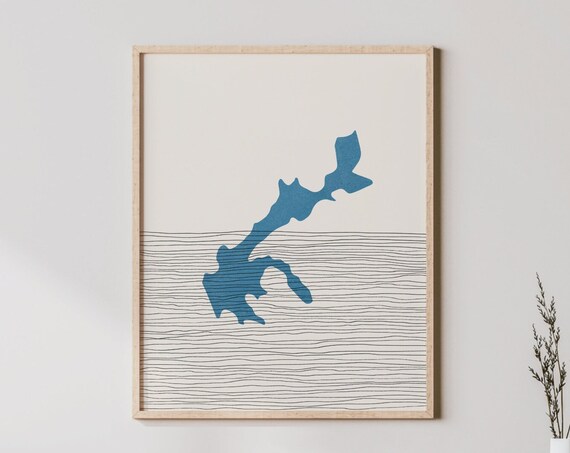 Lake Tamarack Boho Map Line Art Silhouette Print Lakehouse Decor