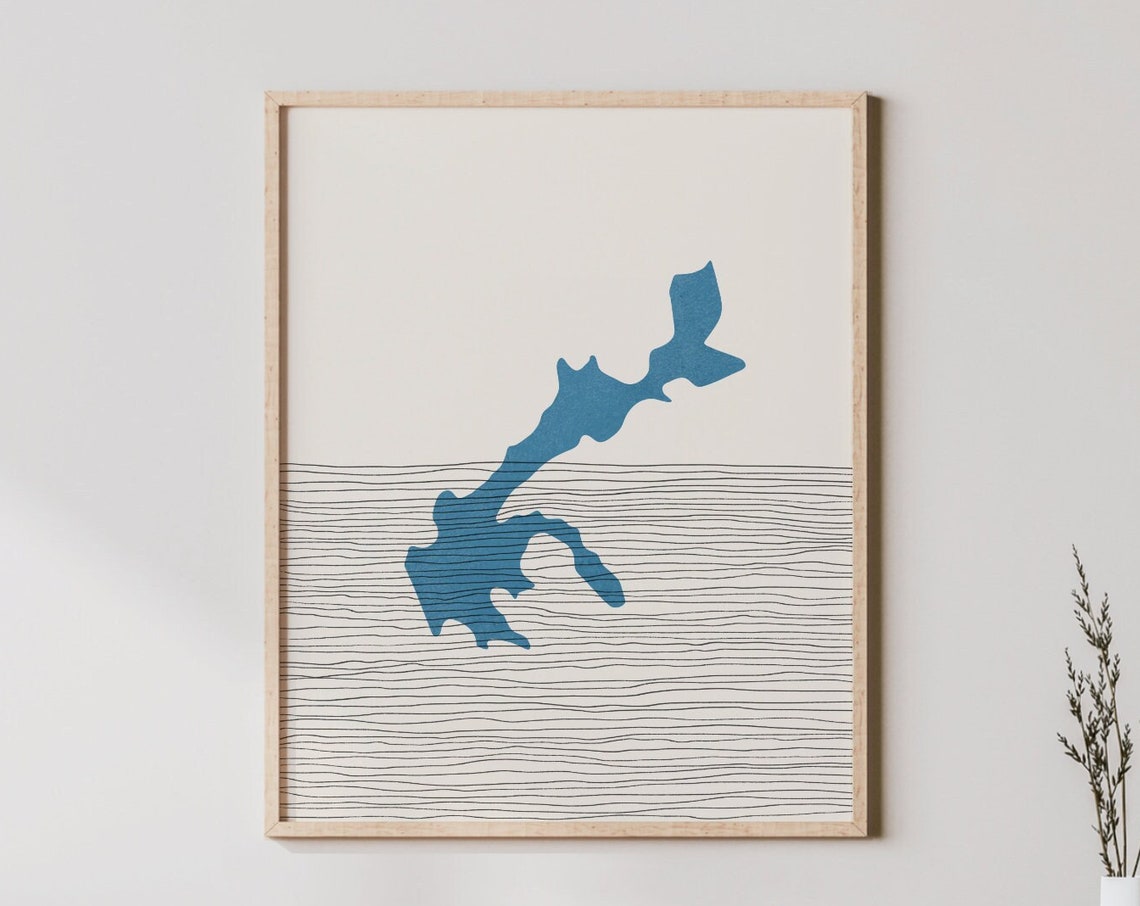Lake Tamarack Boho Map Line Art Silhouette Print Lakehouse Decor