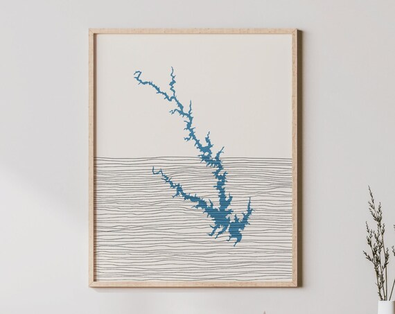 Randleman Lake North Carolina Boho Blue Lake Silhouette Map Print