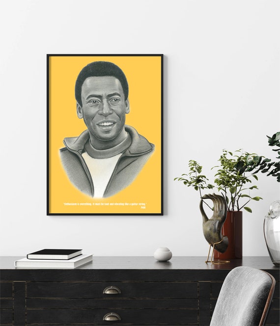 Handmade Pele Soccer Poster Football Legend Portrait Inspirational Quote Instant