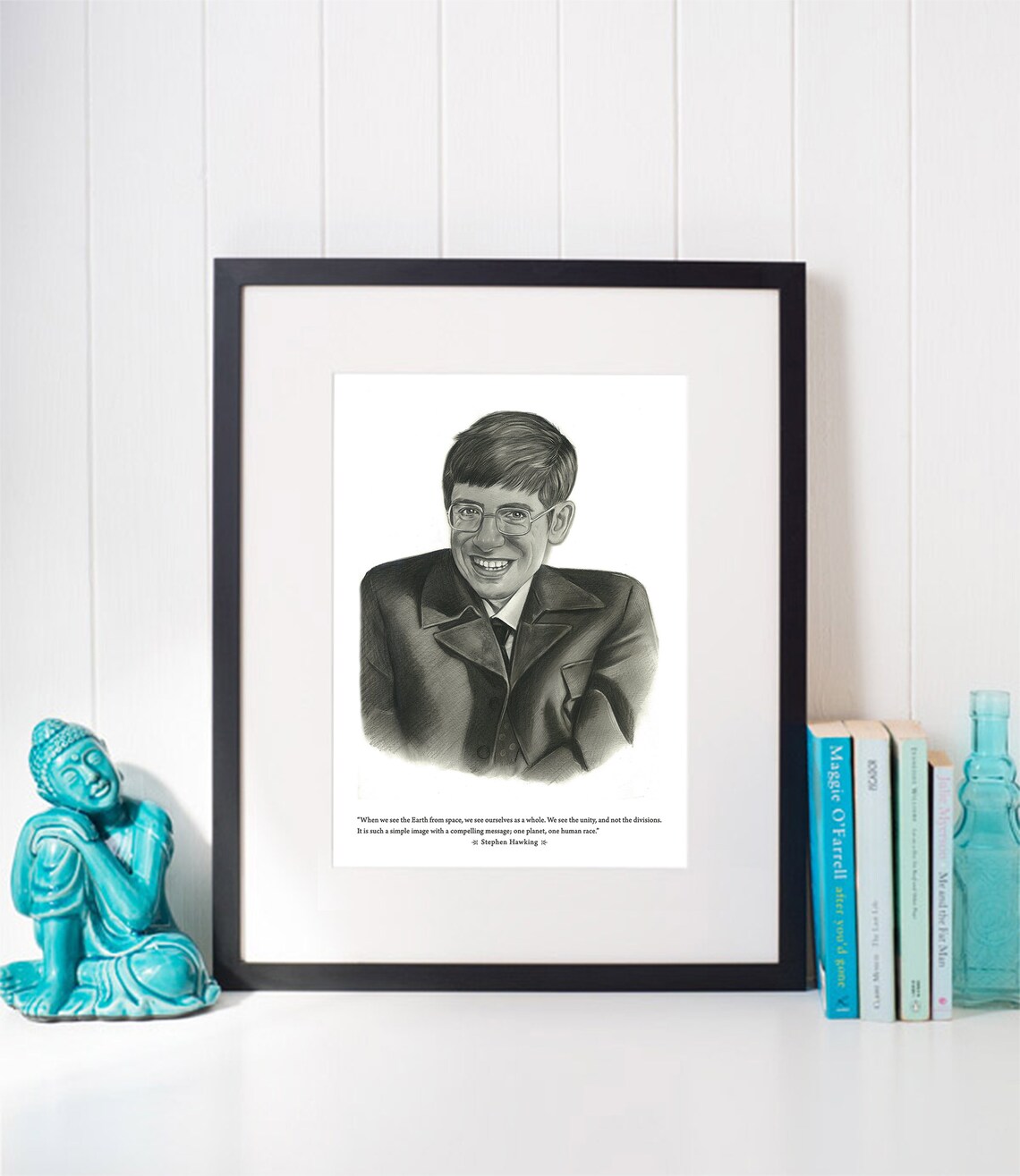 Stephen Hawking Portrait Poster With Inspirational Quote Pencil Drawing Art