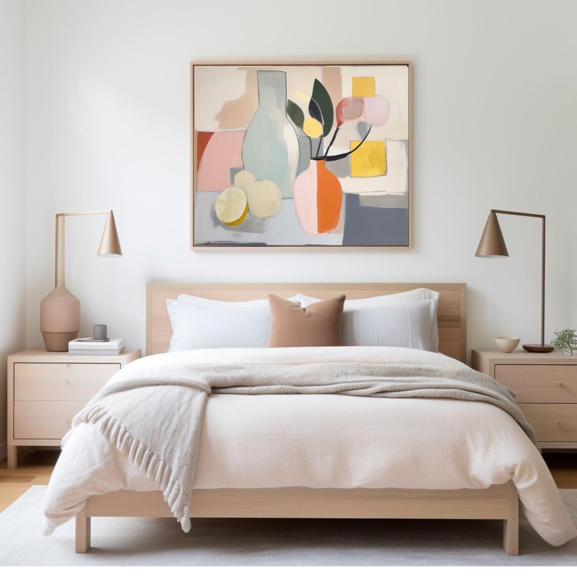 Mid Century Still Life with Lemons and Vases in Pastel Tones Poster - Image 2